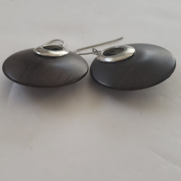 Round Wood Disc Earrings w/Silver - Picture 5 of 7